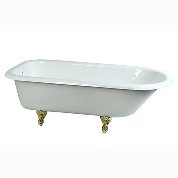 Aqua Eden 5.6 ft. Cast Iron Polished Brass Claw Foot Roll Top Tub in White