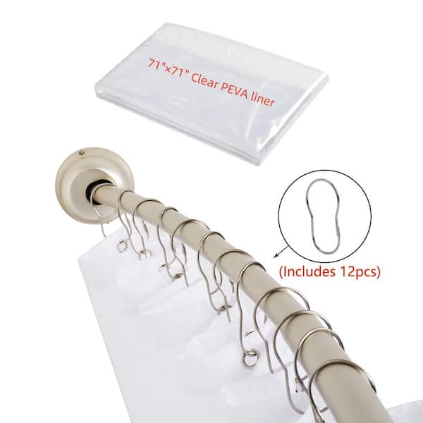 Utopia Alley 45 in. to 72 in. Aluminum Rustproof Fixed Mount Single Curved Shower Rod, Shower Rings and PEVA Liner, Brushed Nickel