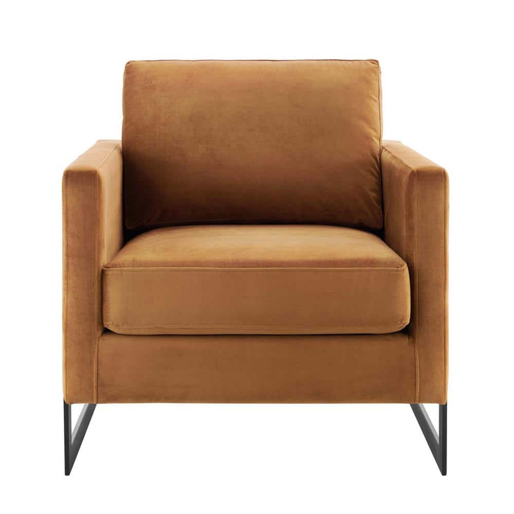 Cognac Black 31.5" Velvet Accent Chair with Metal Base