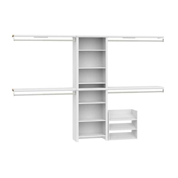 Impressions 55.12-121.12 in. W White Adjustable 11-Shelf Wood Closet System with Shoe Storage