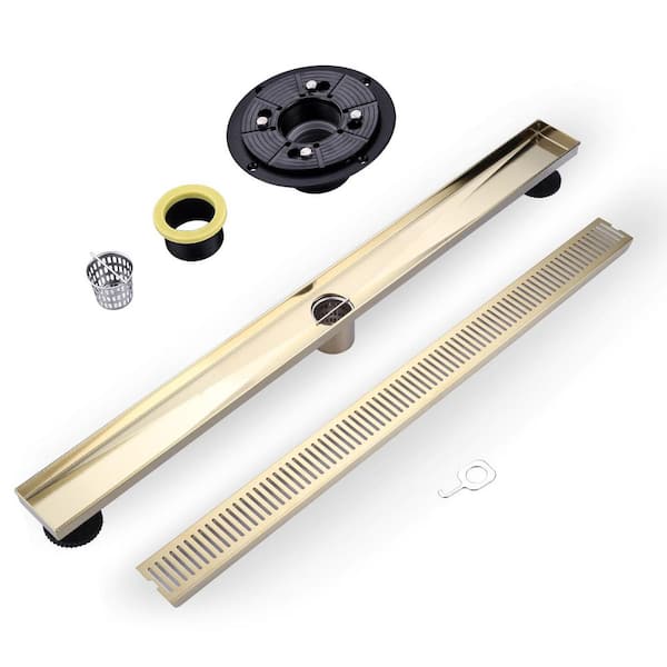 24 in. Stainless Steel Linear Shower Drain with Strainer in Brushed Gold