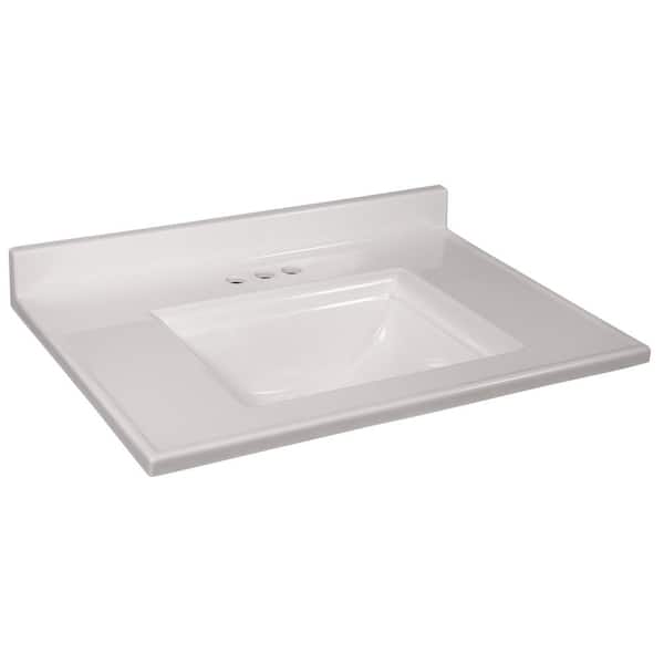 Camilla 31 in. W x 22 in. D Cultured Marble White Rectangular Single Sink Bathroom Vanity Top in Solid White