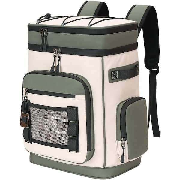 Beige Green 48 Cans Cooler Picnic Backpack, Waterproof Insulated Leakproof Backpack Cooler