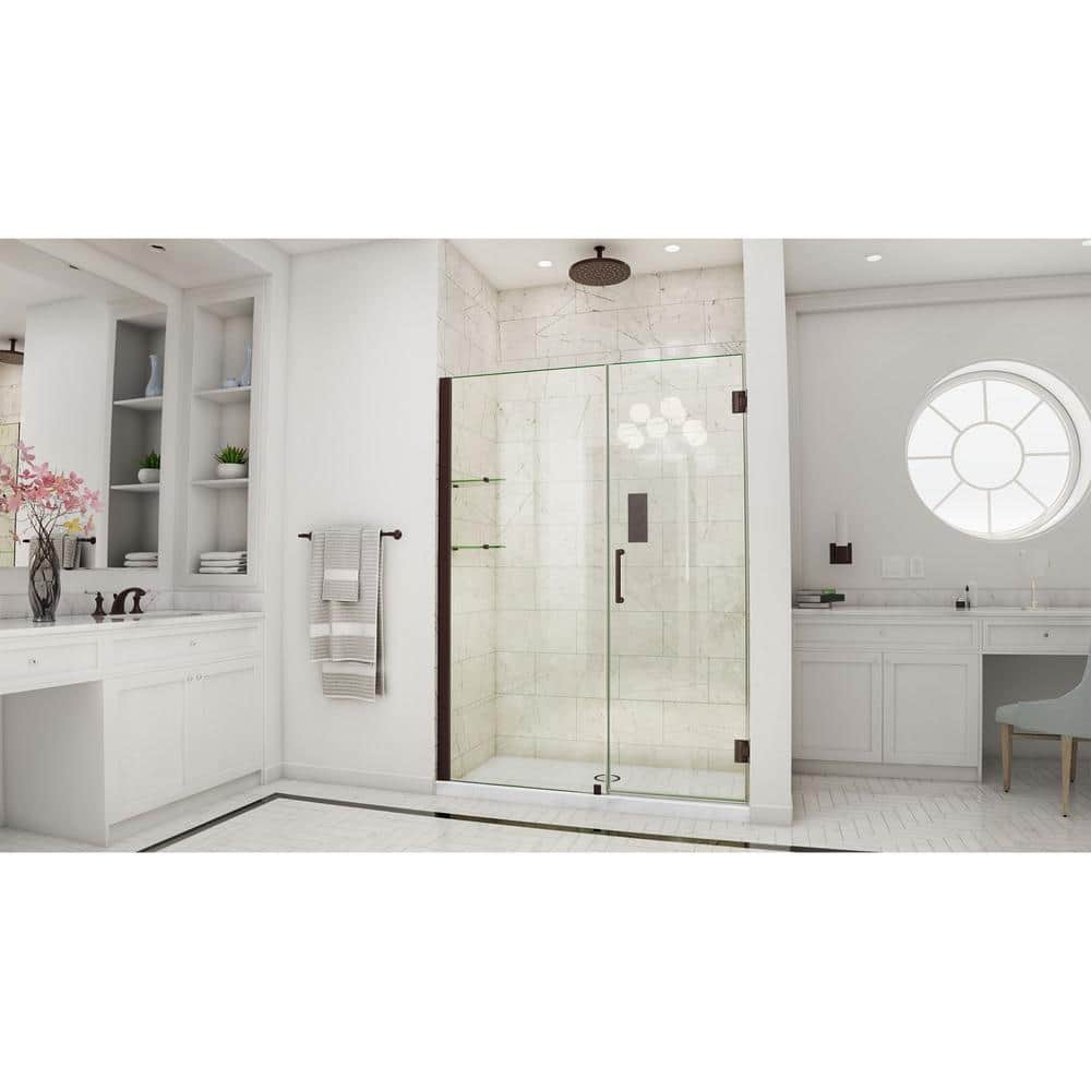 Unidoor 61" Frameless Hinged Shower Door in Oil Rubbed Bronze