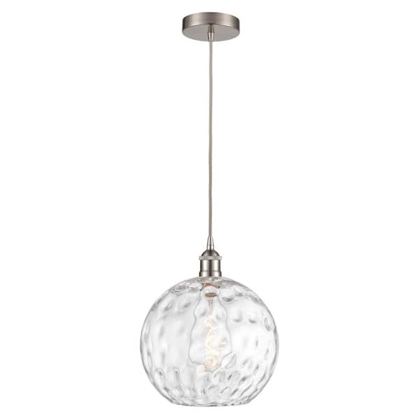 Athens Water Glass 60-Watt 1-Light Brushed Satin Nickel Shaded Mini Pendant Light with Clear Glass Shade