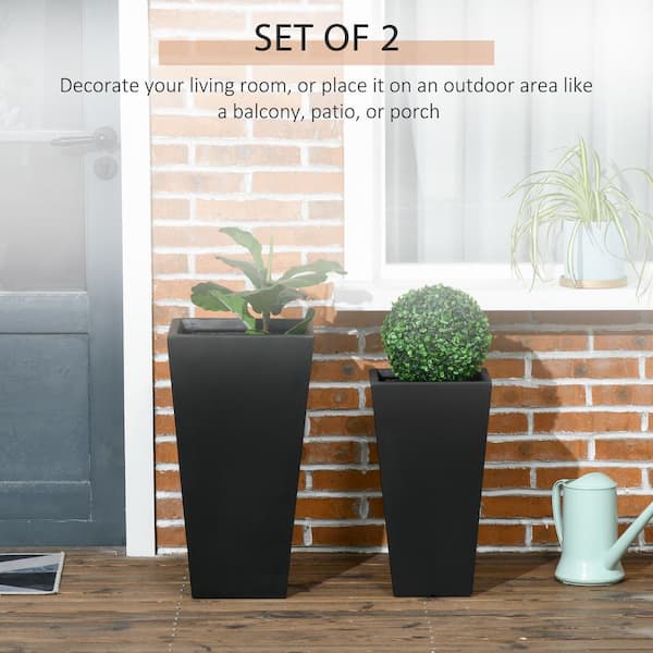 Outsunny Set of 3 Tall Planters, Outdoor & Indoor Flower Pot Set for Front  Door, Entryway, Patio and Deck, Black Decorative Container Set