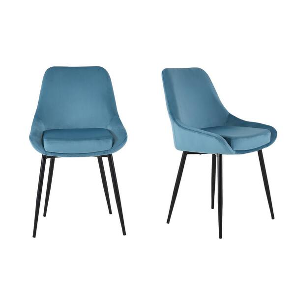 Tatahance Blue Upholstered Side Chairs with Metal Leg (Set of 2)