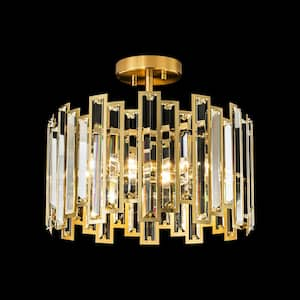 Erin 14.2 in. W 5-Light Brass Gold Modern Glam Cage Drum Crystal Semi- Flush Mount Ceiling Light