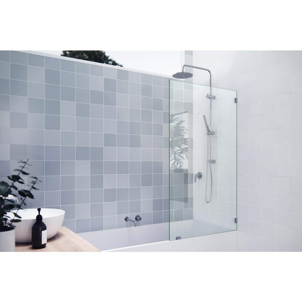 Vela 34" x 58.25" Frameless Glass Bath Panel with Chrome Finish