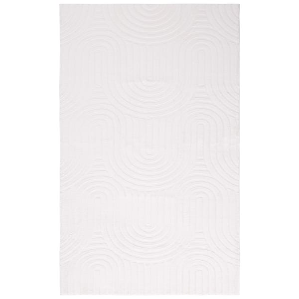 Faux Rabbit Fur 5 ft. x 7 ft. Ivory Scandinavian Arch Area Rug
