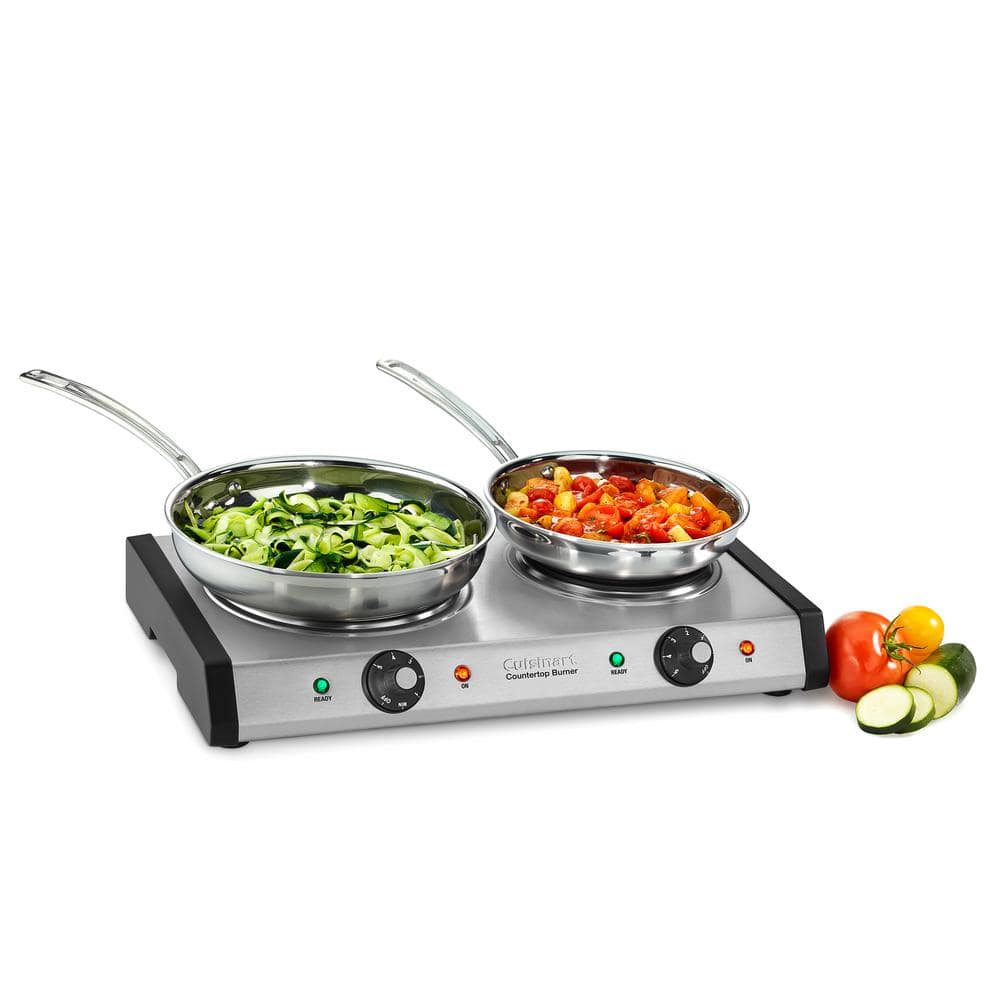 Stainless Steel Double Burner with Cast Iron Plates
