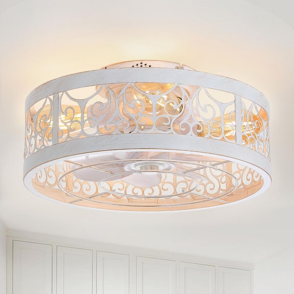 16.5 in. Indoor Gold/White Modern Flush Ceiling Fan with Light Kit and Remote Control Included