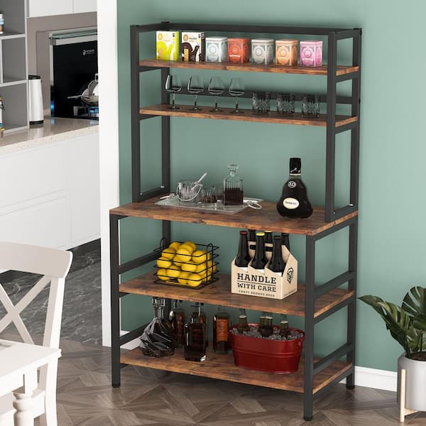 Kathleen 66 in. Height Brown Wood Kitchen Baker's Rack, 5-Tier Kitchen Utility Storage Shelf