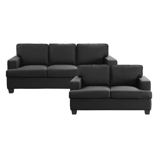 EVERGLADE HOME Lanning 146 in. W Square Arm Fabric Rectangle Sofa in Black