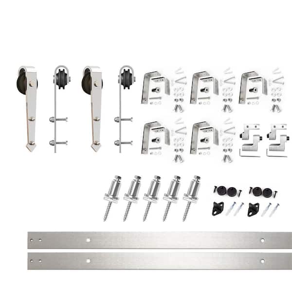 HOMACER 6.6 ft./79 in. Brushed Nickel Double Track Bypass U-Shape Sliding Barn Door Hardware Kit - Arrow Design Roller