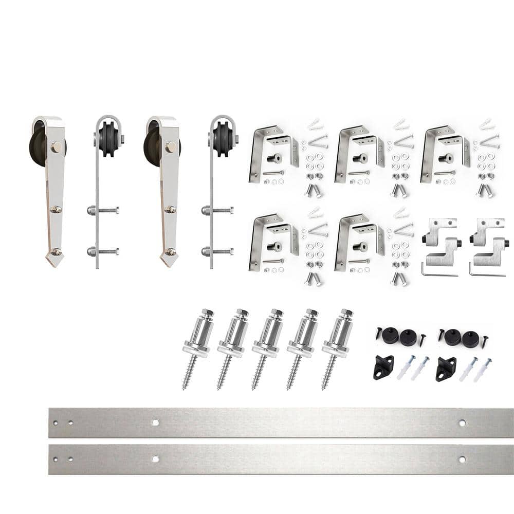 Brushed Nickel Double Track Bypass Barn Door Hardware Kit