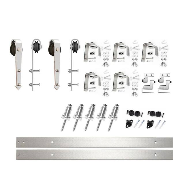 HOMACER 7 ft./84 in. Brushed Nickel Double Track Bypass U-Shape Sliding Barn Door Hardware Kit - Arrow Design Roller