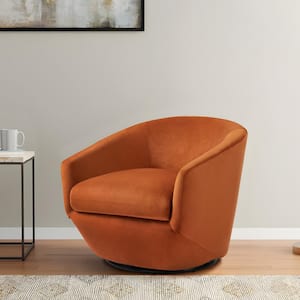 Orange Velvet Swivel Accent Arm Chair with Metal Base(Set of 1)