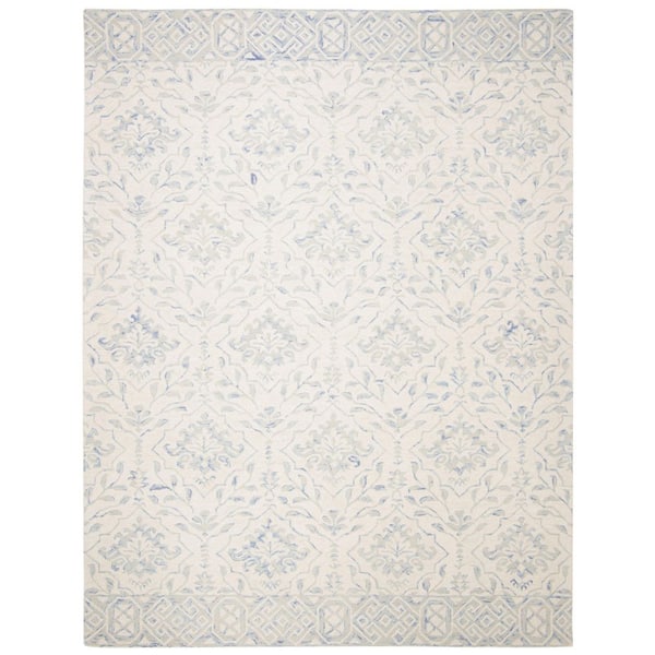 SAFAVIEH Dip Dye Light Blue/Ivory 10 ft. x 14 ft. Border Floral Medallion Area Rug