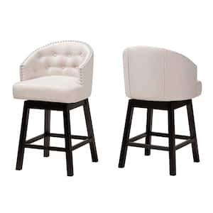 Theron 37.2 in. Beige and Espresso Brown Wood Frame Counter Height Bar Stool (Set of 2)