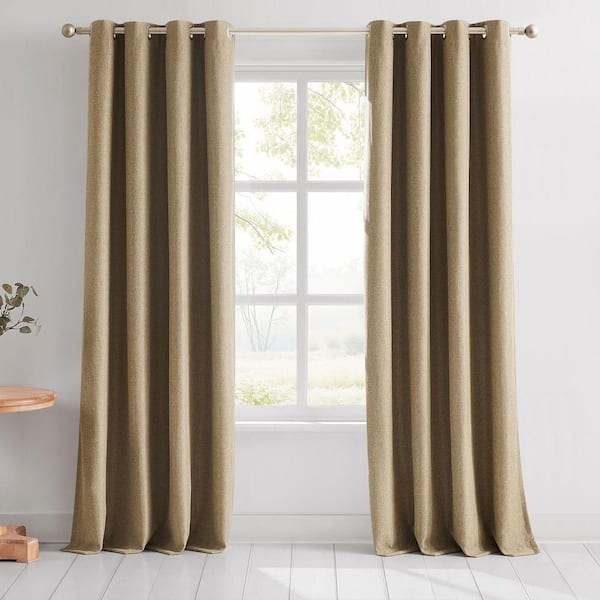 Meena Slub Neutral Polyester 52 in. W x 84 in. L Metal Grommets Blackout Curtain (Set of 2)