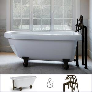 Highview 54 in. Acrylic Clawfoot Bathtub in White, Floor-Mount Faucet, Cannonball Feet, and Drain in Oil Rubbed Bronze