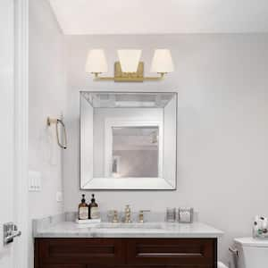 Palmyra 24 in. 3-Light Brushed Gold Modern Vanity with Etched Opal Glass Shades