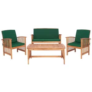 Rocklin Natural 4-Piece Wood Patio Conversation Set with Green Cushions