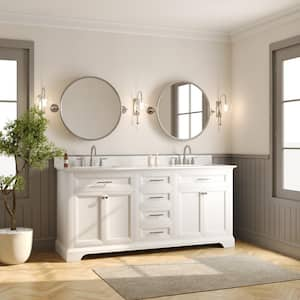 72 in. W x 22 in. D x 33.9 in. H Double Sink Freestanding White Bathroom Vanity with White Artificial Marble Top