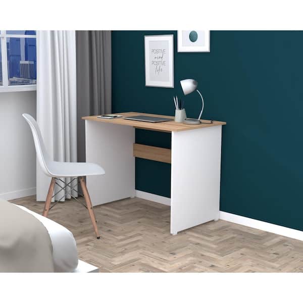 Inval 39.37 in. W Rectangular Sandstone and White Wood Writing Desk