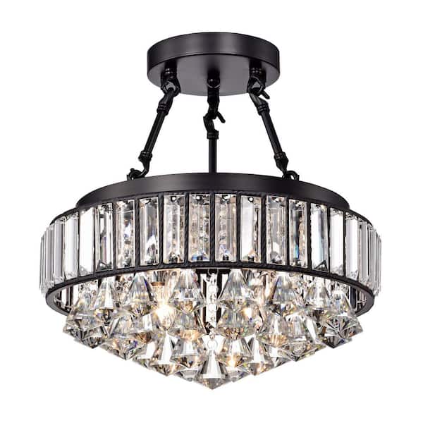GREENVILLE SIGNATURE Talasani 13.8 in. 4-Light Black Semi- Flush Mount with No Bulbs Included