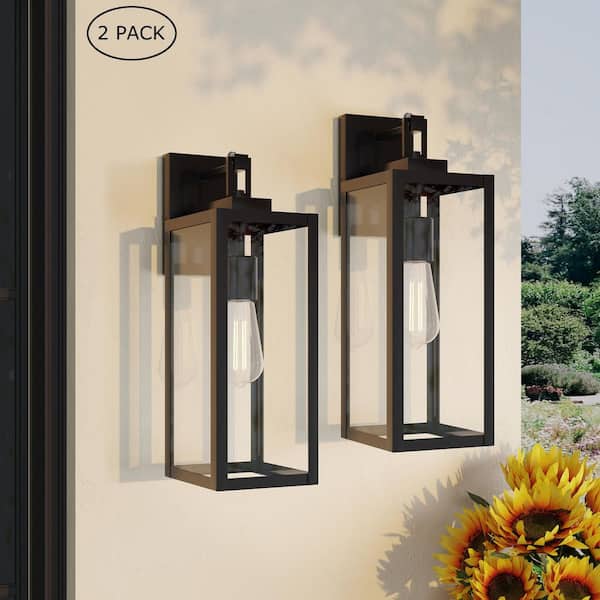 Bonanza 18 in. 1-Light Matte Black Outdoor Wall Lantern Sconce with Dusk to Dawn (2-Pack)