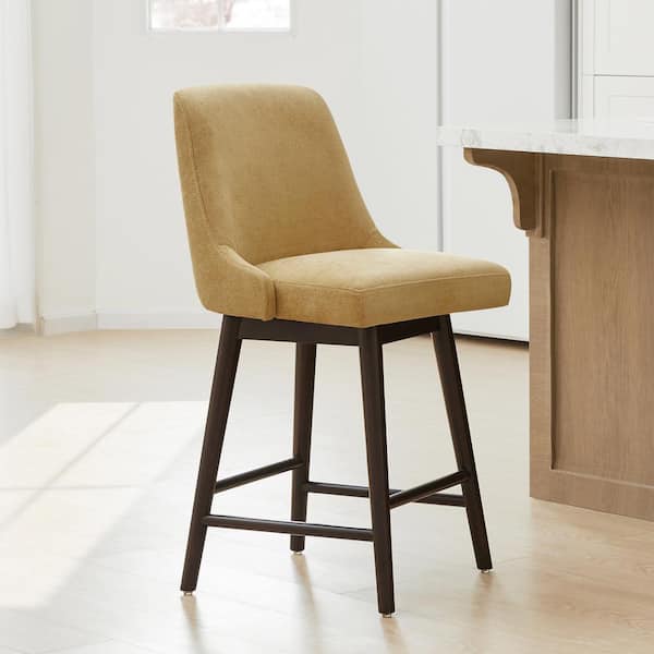 Spruce & Spring 26 in. Maisie Canary Yellow High Back Wood Swivel Counter Stool with Fabric Seat