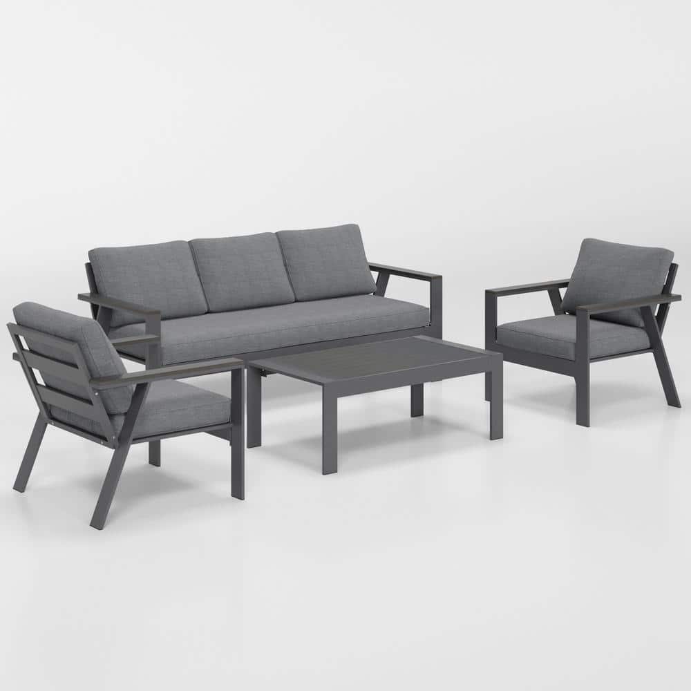 4-Piece Aluminum Patio Conversation Set, Gray Frame Gray Cushion price history on PriceWatchPro