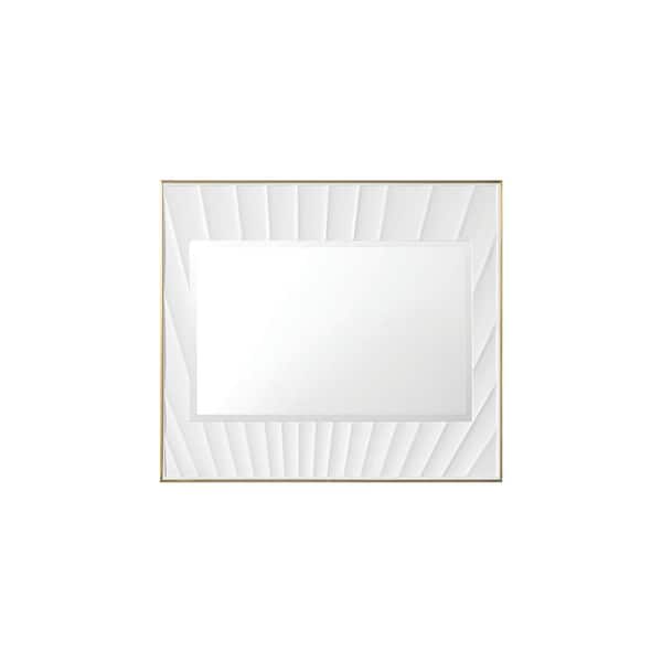 Soleil 35.9 in. W x 31.5 in. H Round Framed Wall Bathroom Vanity Mirror in Matte White with Gold