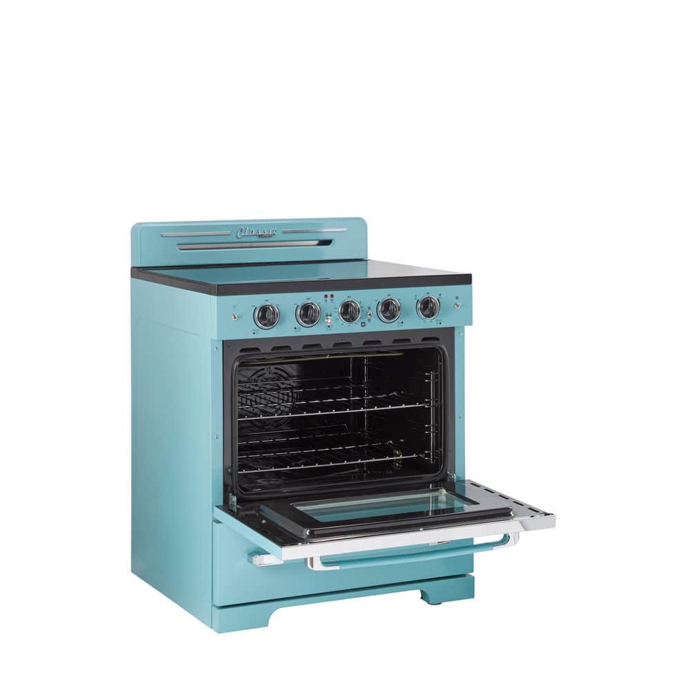 Ocean Mist Turquoise 30" Retro Freestanding Electric Range with Convection Oven