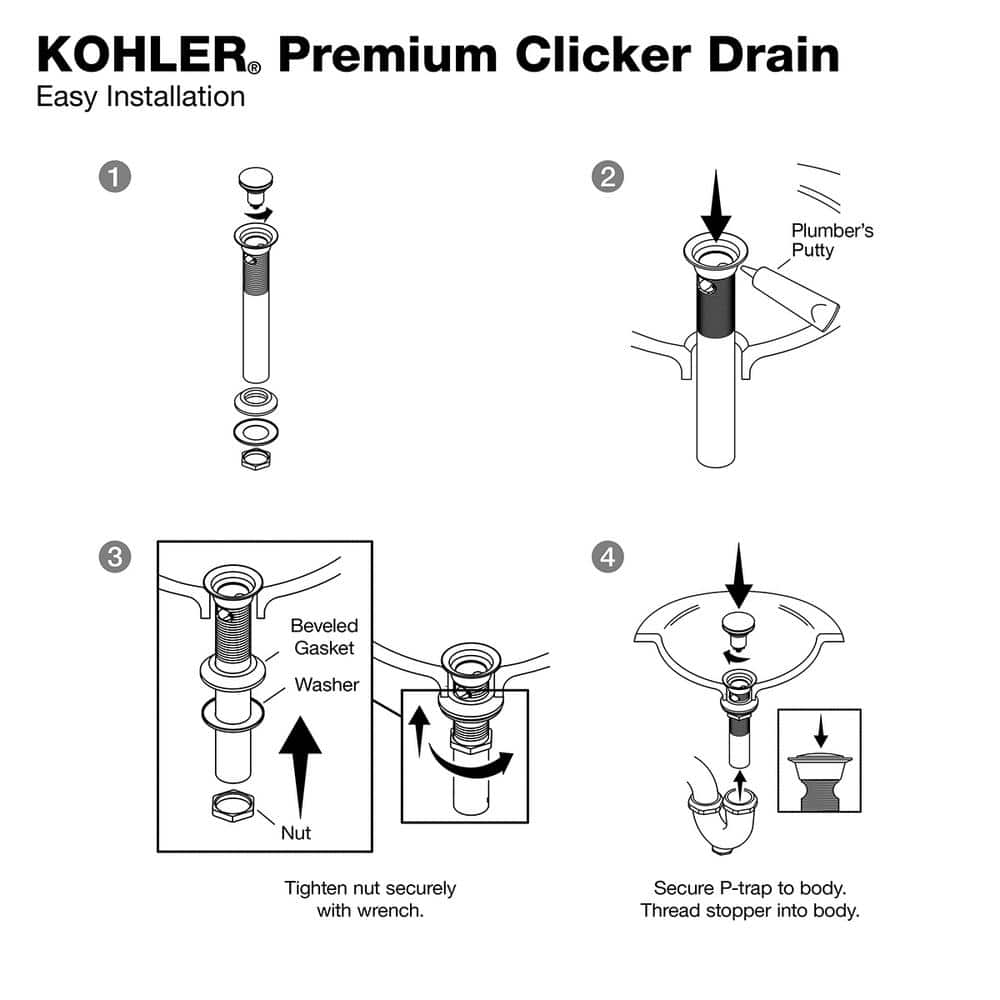 Polished Chrome Metal Clicker Drain with Overflow