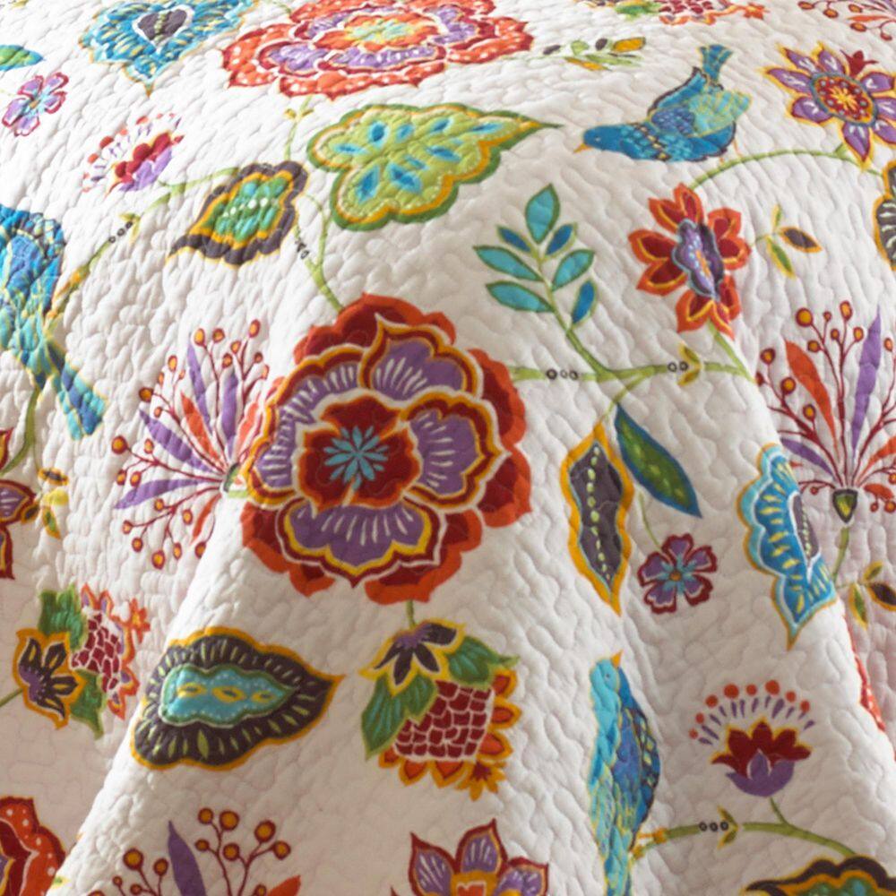 Abigail Full/Queen Reversible Cotton Floral Quilt Set in White and Multi