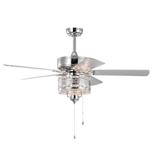 52 in. Smart Indoor Chrome Crystal Ceiling Fan with Integrated LED and Pull Chain(Bulb Not Included)