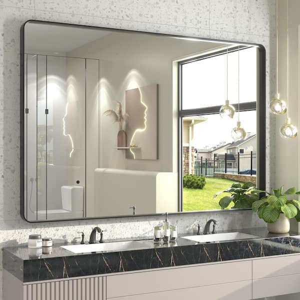 60 in. W x 40 in. H Rectangular Aluminum Alloy Framed and Tempered Glass Wall Bathroom Vanity Mirror in Matte Black