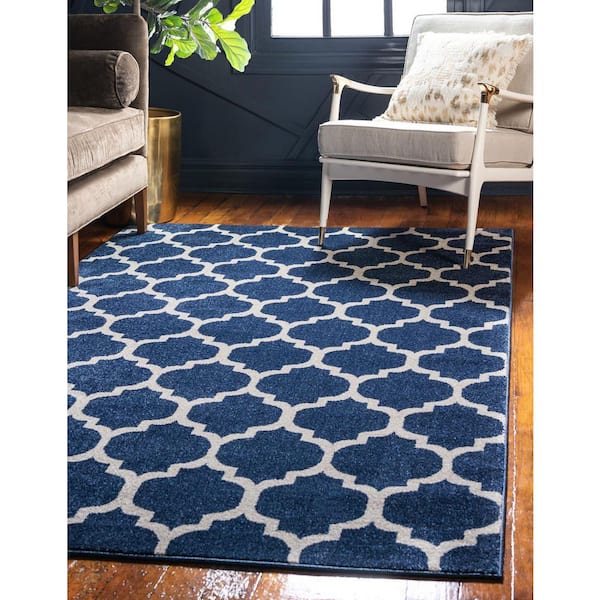 Trellis Philadelphia Navy Blue/Beige 4' 0 x 6' 0 Area Rug