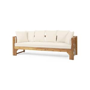 Reyes Teak Wood Outdoor Patio Day Bed with Beige Cushions