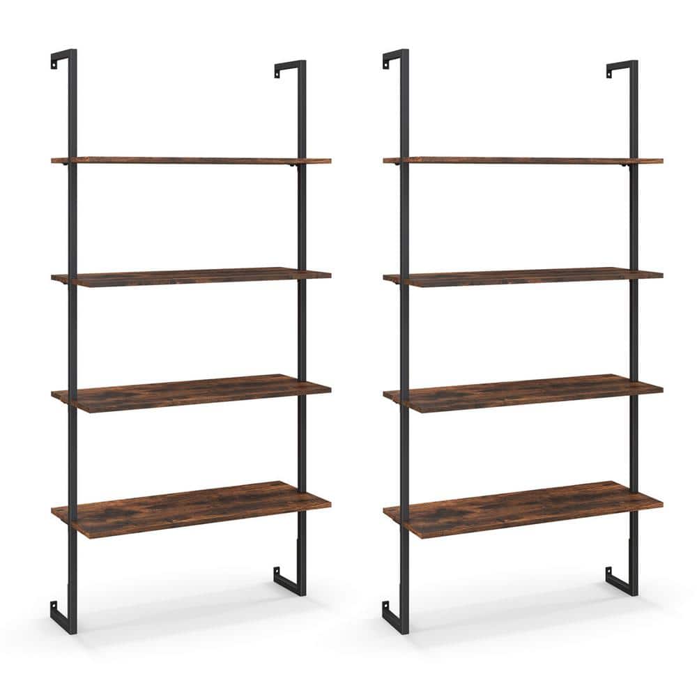 Costway 30 in. W x 12 in. D Brown Wood 4-Tier Ladder Shelf