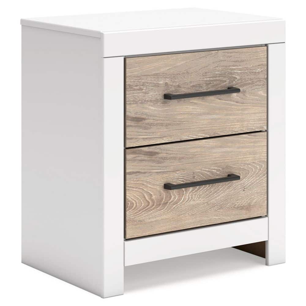 White and Light Brown 2-Drawer Transitional Nightstand