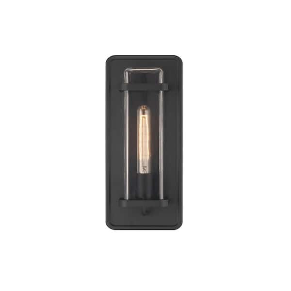 Designers Fountain Pearl Street 7 in. 1-Light Black Modern Outdoor Hardwired Wall Lantern with No Bulbs Included