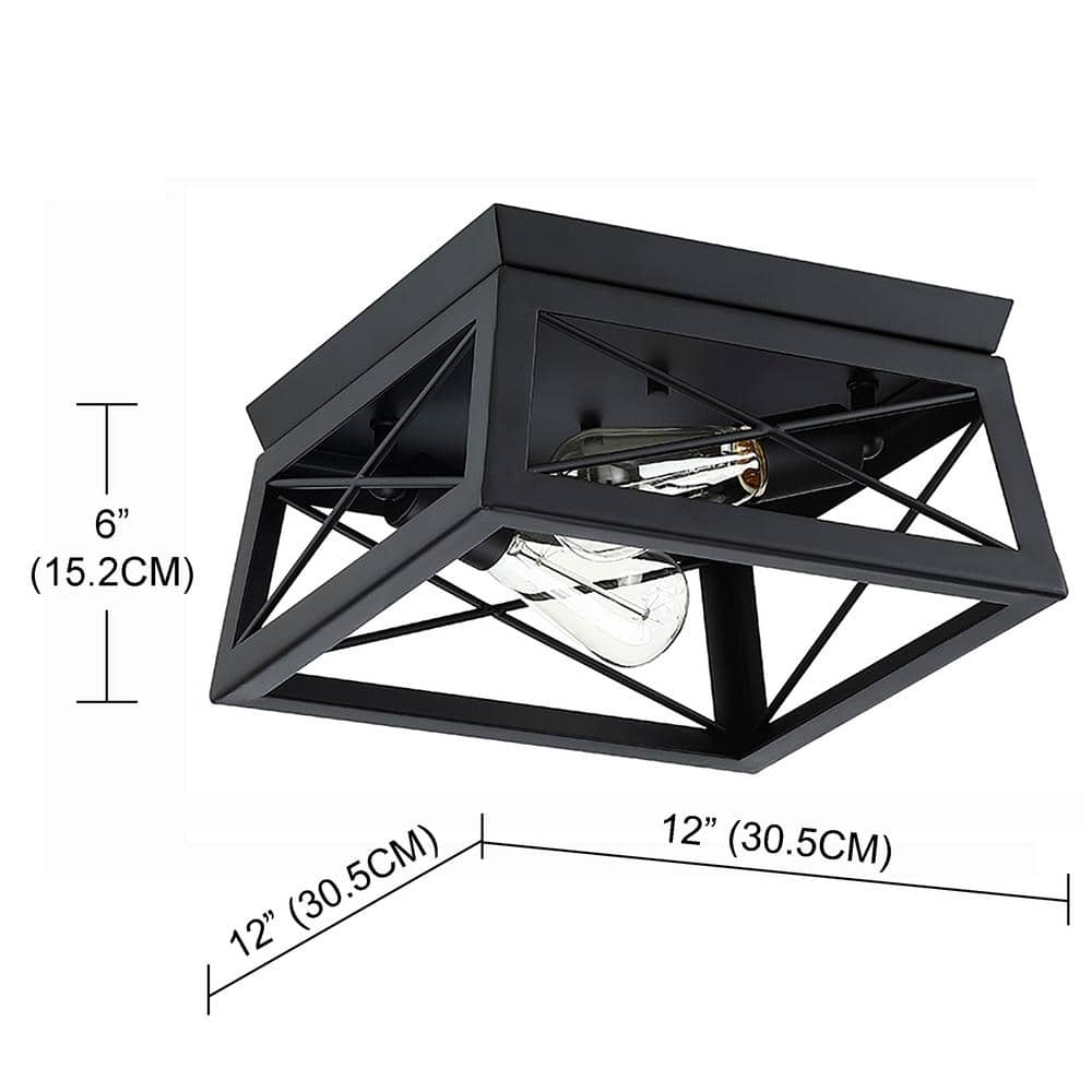 Matte Black Farmhouse 2-Light Flush Mount Ceiling Fixture