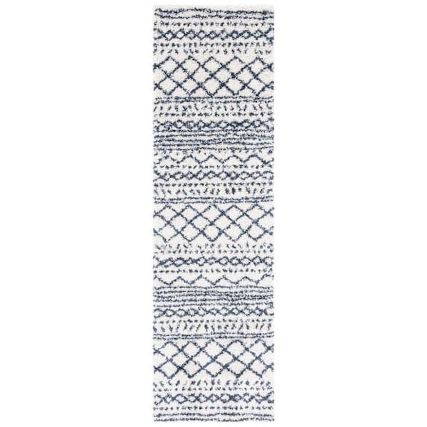 SAFAVIEH Arizona Shag Ivory/Slate 2 ft. x 10 ft. Geometric Lodge Runner Rug