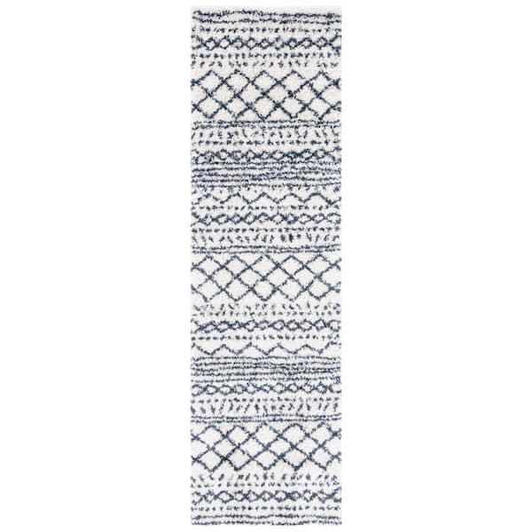Arizona Shag Ivory/Slate 2 ft. x 8 ft. Geometric Lodge Runner Rug