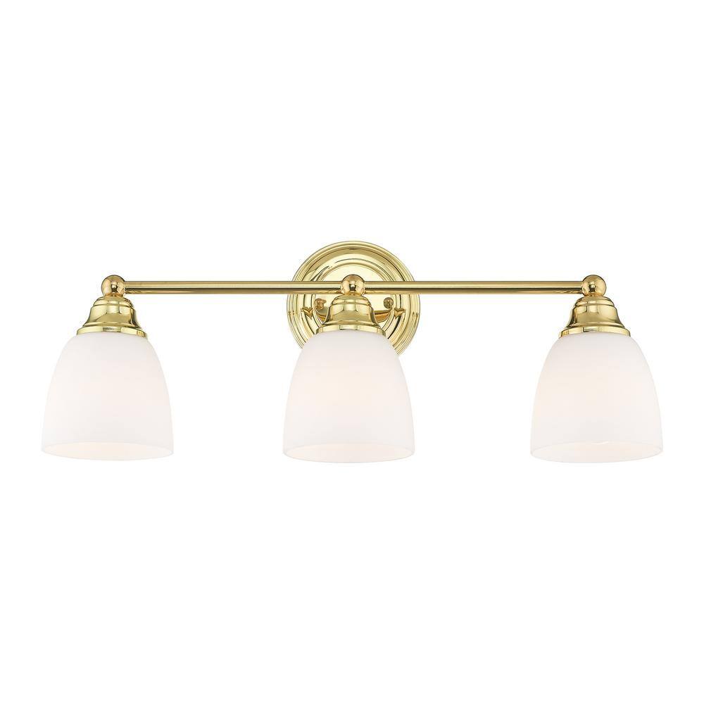 Somerville Polished Brass 3-Light Vanity with Satin Opal White Glass