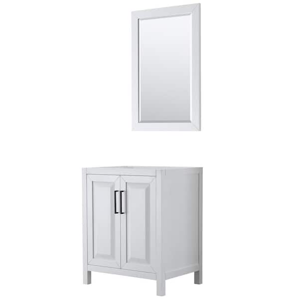 Wyndham Collection Daria 29 in. W x 21.5 in. D x 35 in. H Single Bath Vanity Cabinet without Top in White with 24 in. Mirror